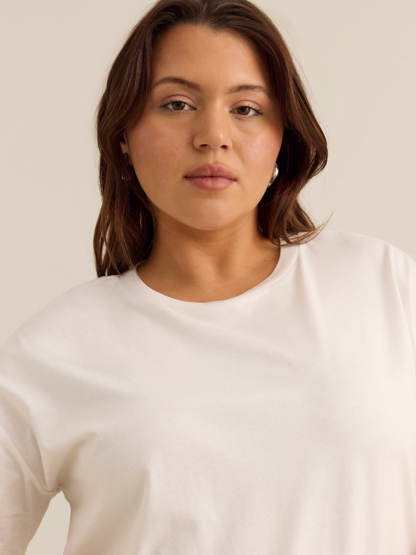 Short-Sleeve Crew Neck Tee with Lace-Trim Satin Fooler - Addition Elle