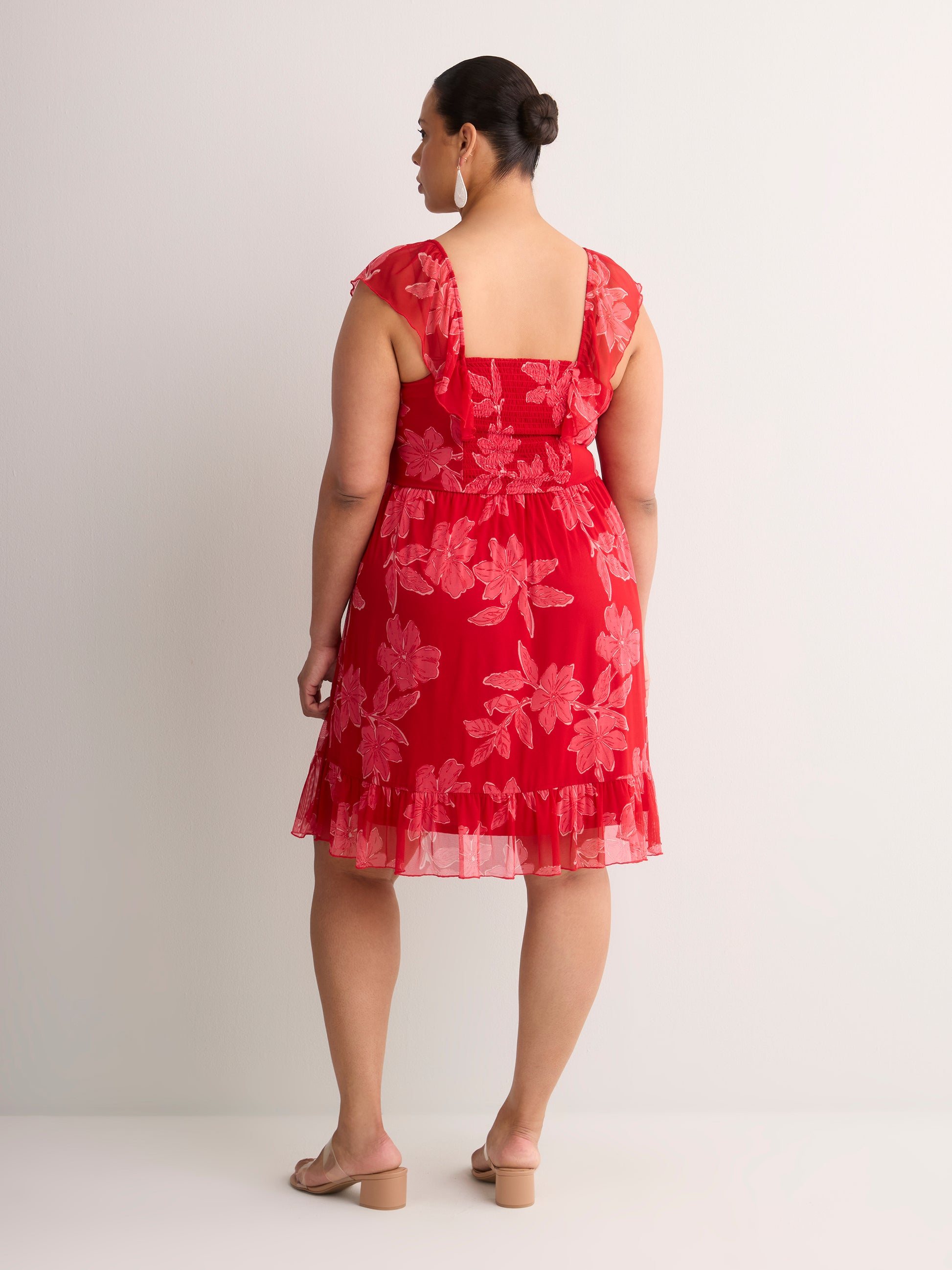 Fit-and-Flare Sangria Flutter Sleeve Dress