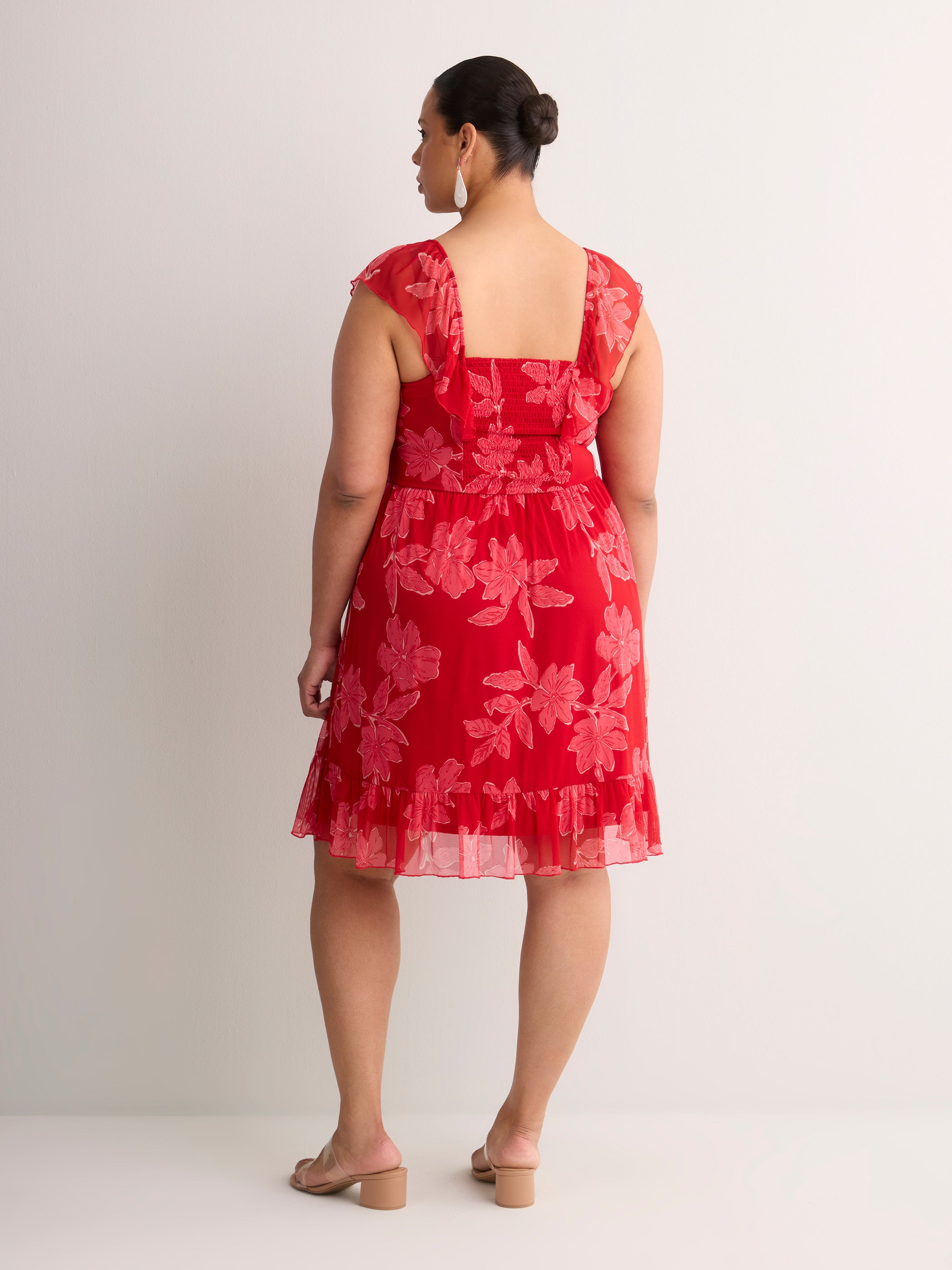 Fit-and-Flare Sangria Flutter Sleeve Dress