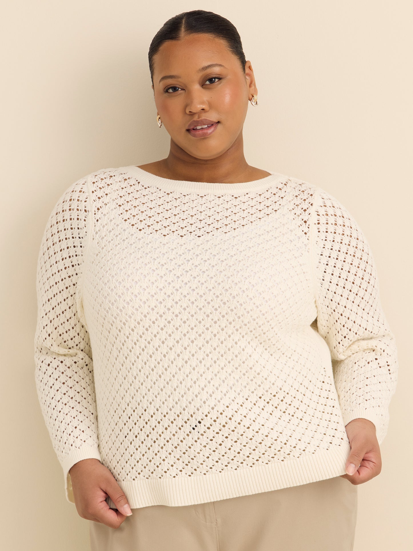 Long Bell Sleeve Sweater with Boat Neck