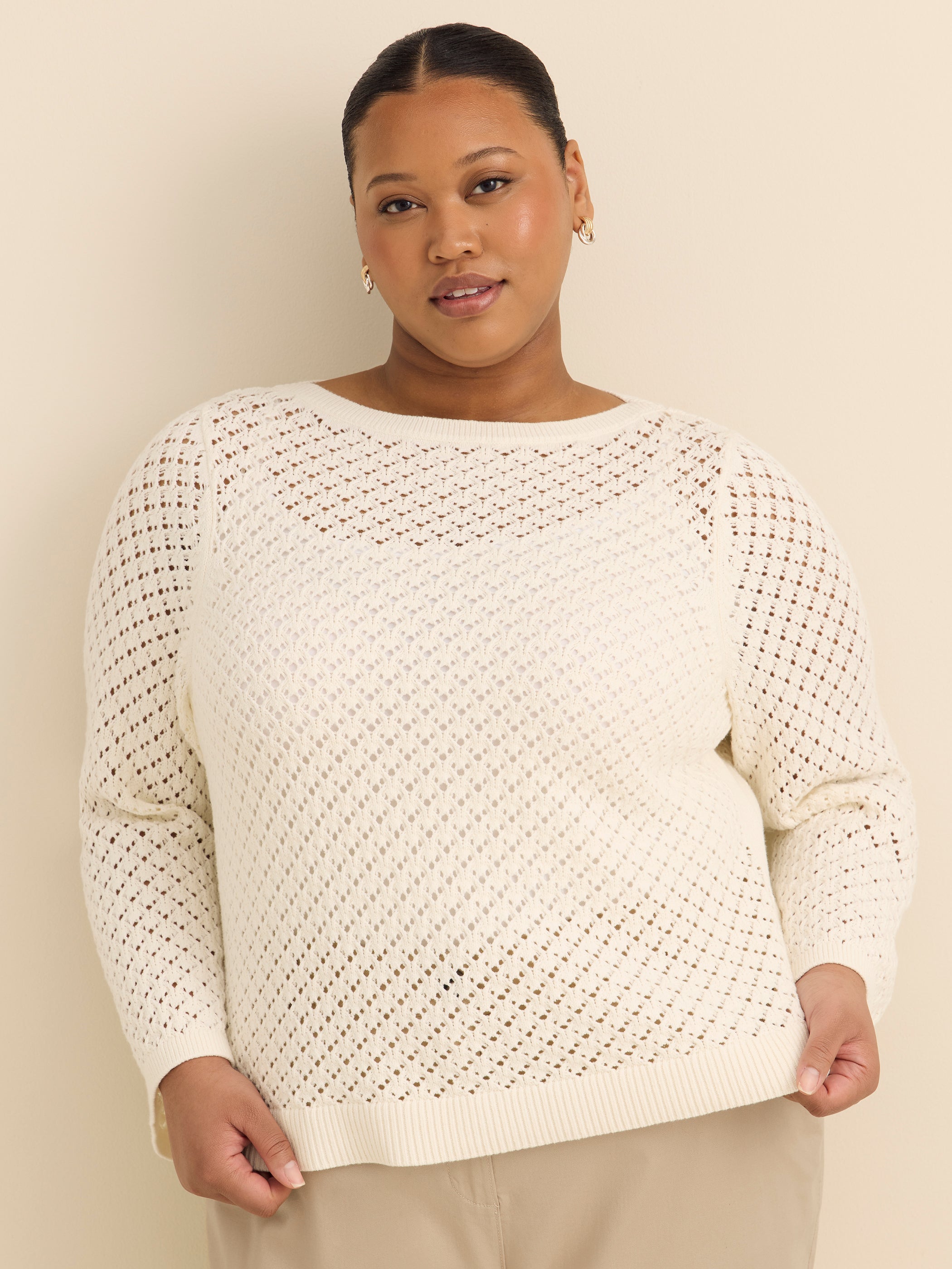 Long Bell Sleeve Sweater with Boat Neck