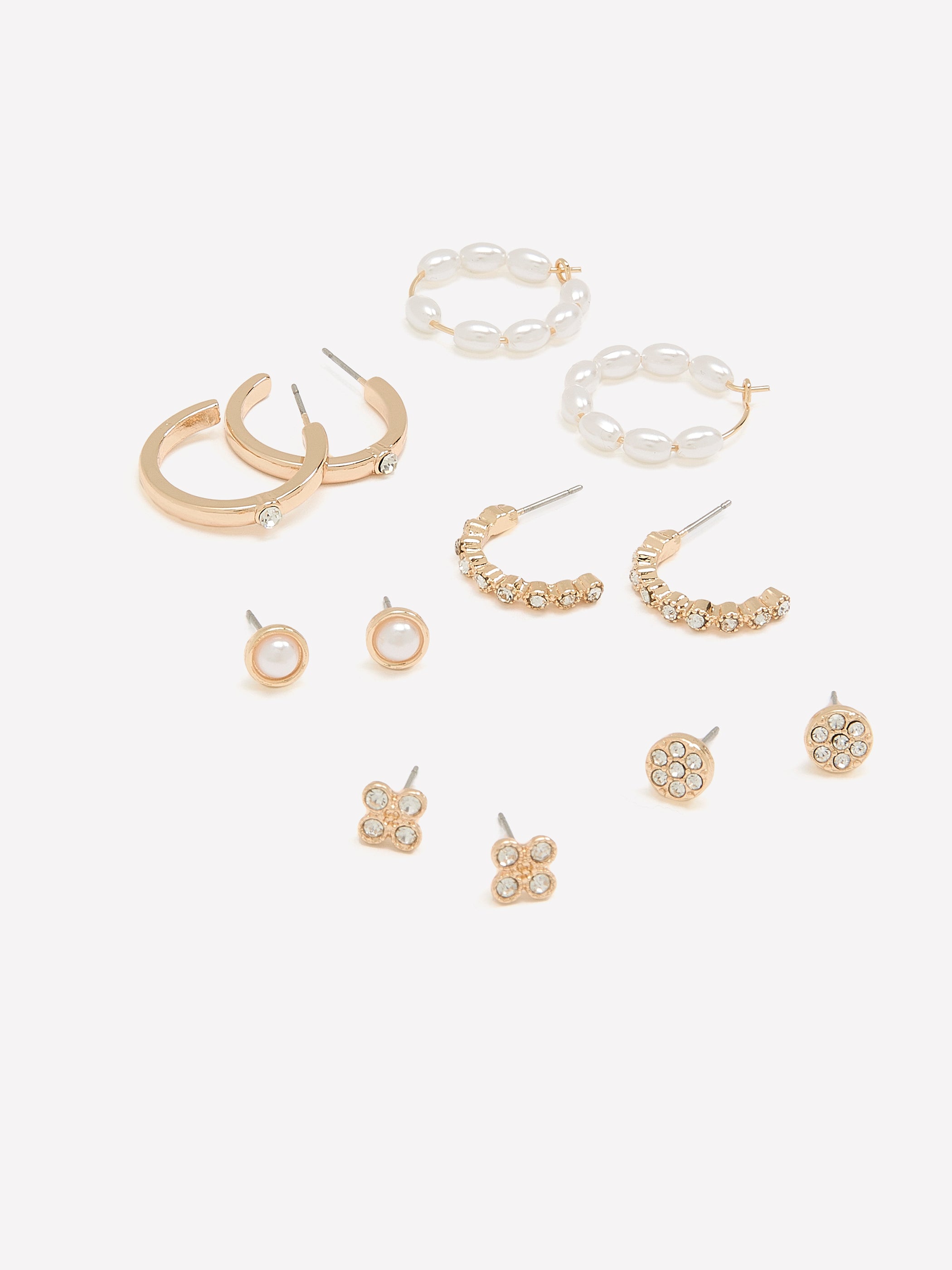 Assorted Pearl Hoop and Stud Earrings, Set of 6