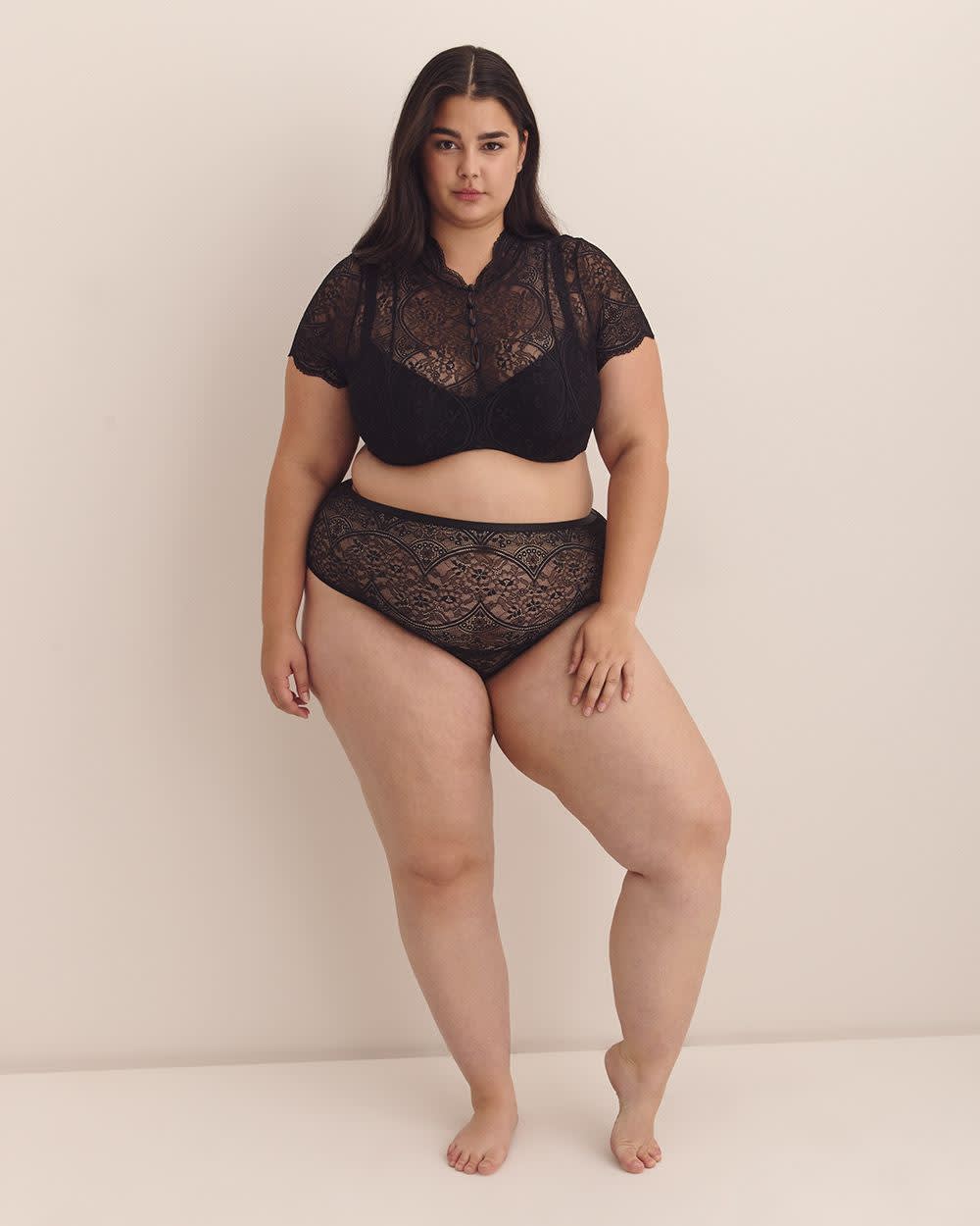 Culotte échancrée sexy noire en dentelle - Déesse Collection