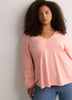 Slight Swing V-Neck Blouse with Crochet Tape