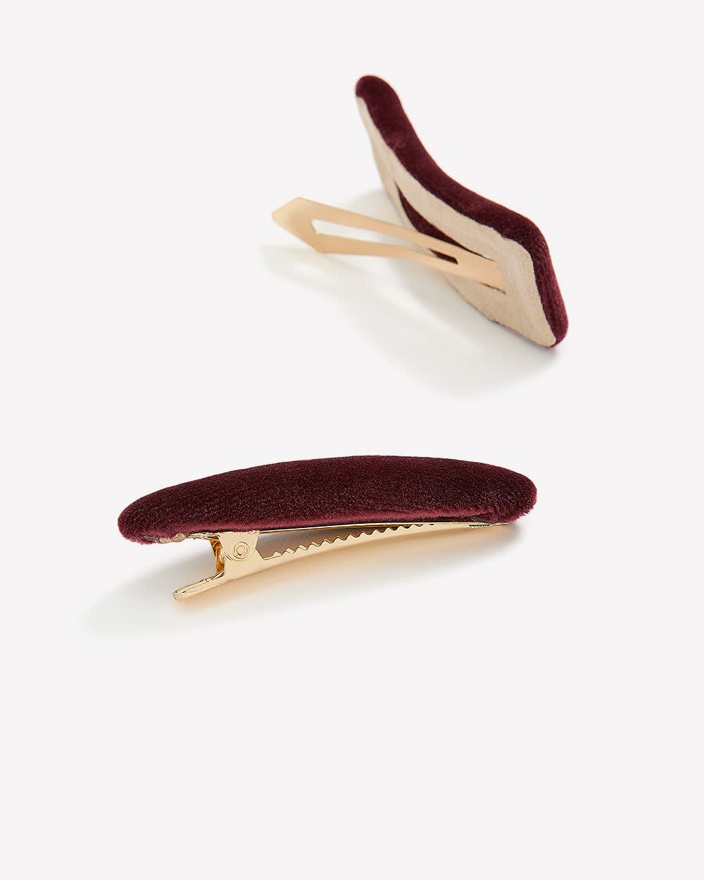 Barrettes à  cheveux en velours bordeaux, ens. de 2