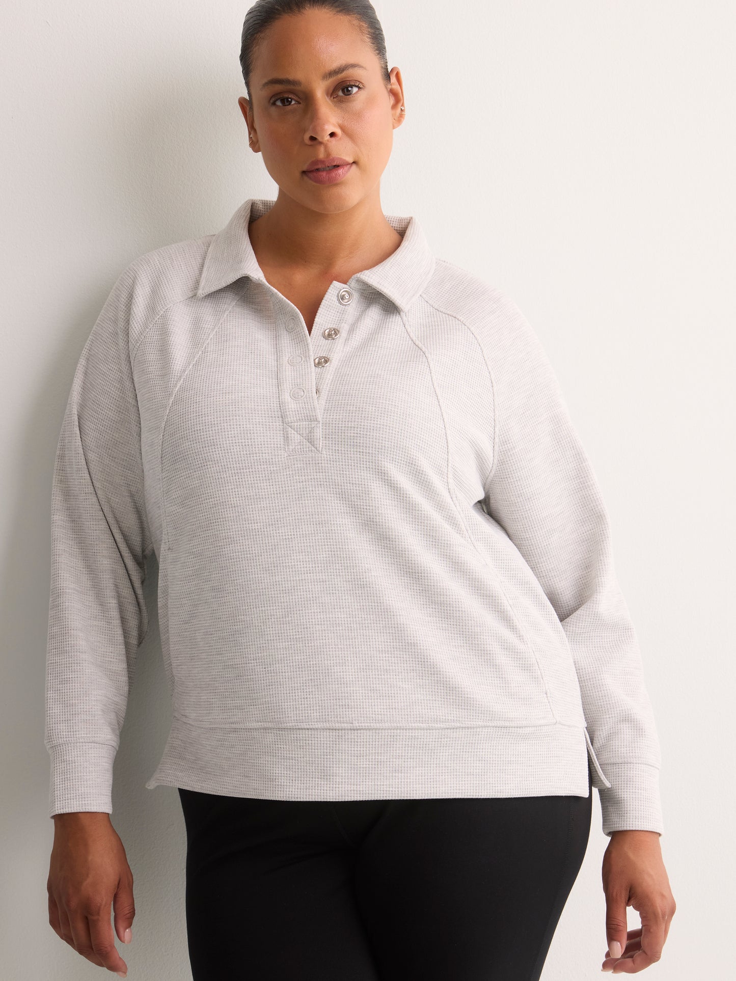 Fashion Flowy Waffle Knit Pullover with Collar - Active Zone