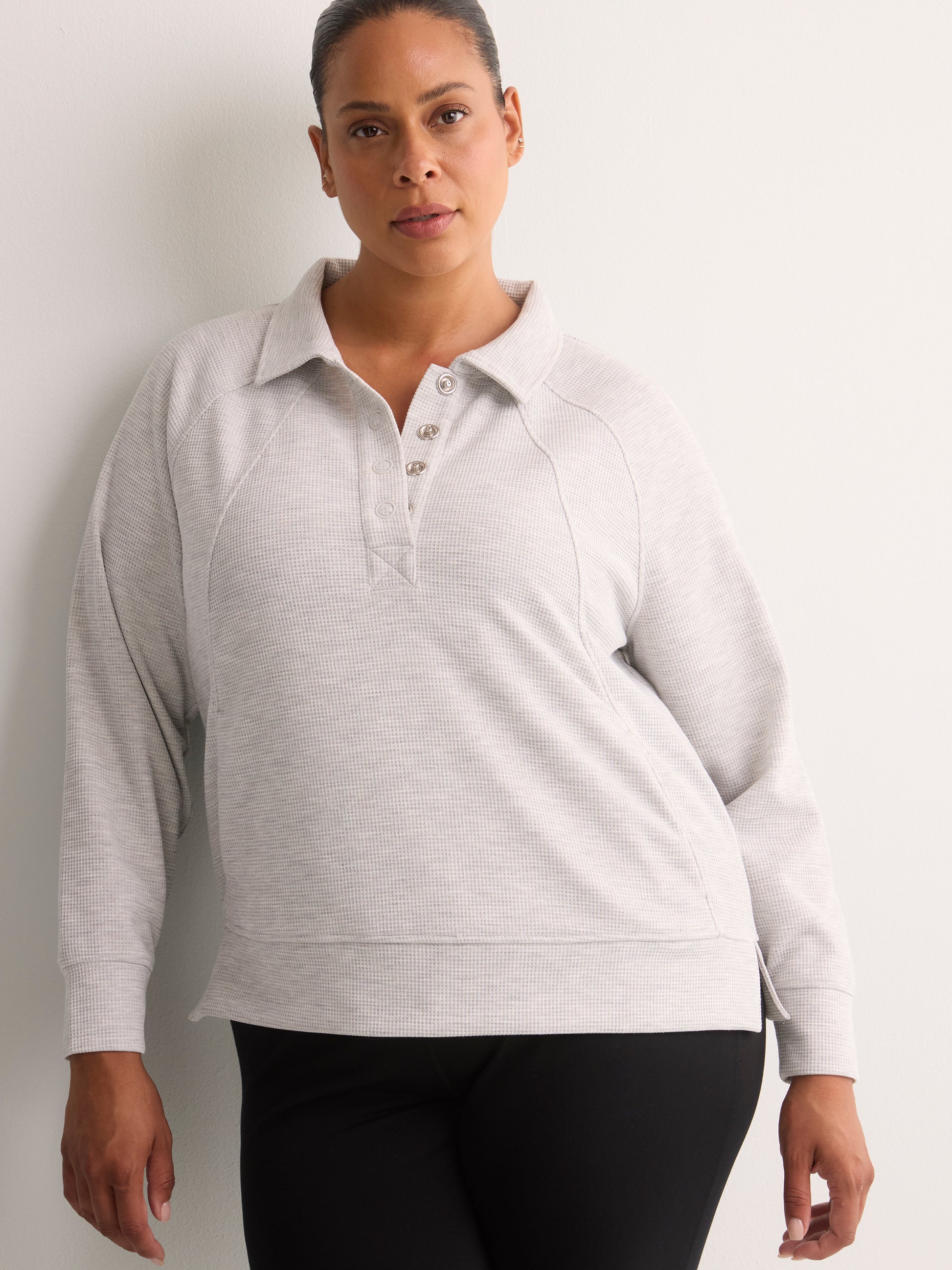 Fashion Flowy Waffle Knit Pullover with Collar - Active Zone