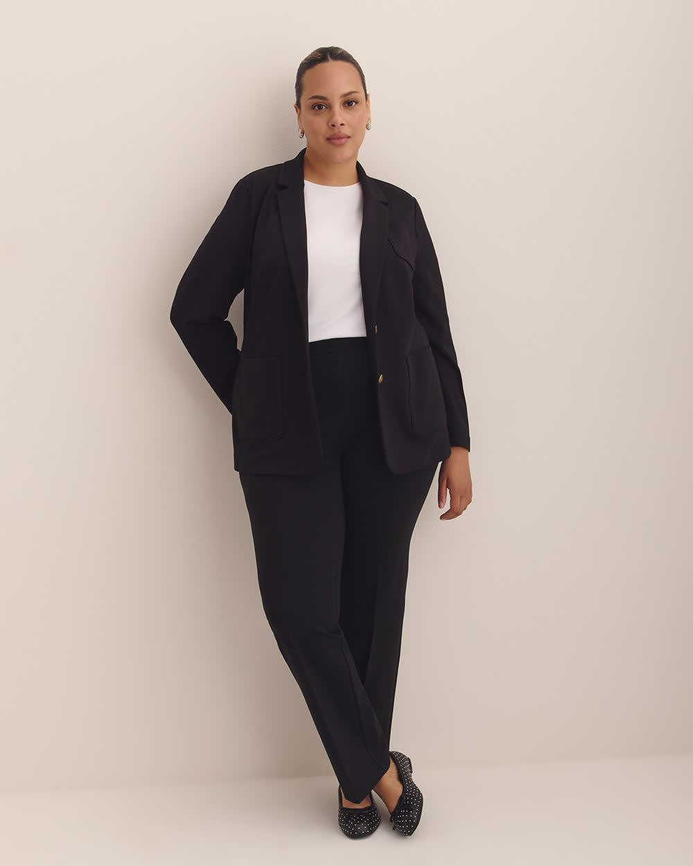Veston noir en pointe de Rome avec col tailleur, tissu responsable