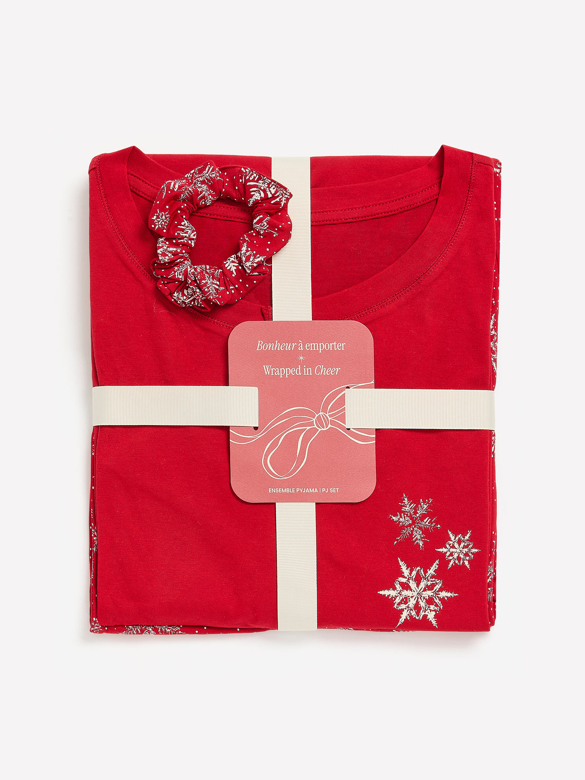 Red Snowflake Henley Tee and Straight Pant Pyjama Set - tiVOGLIO