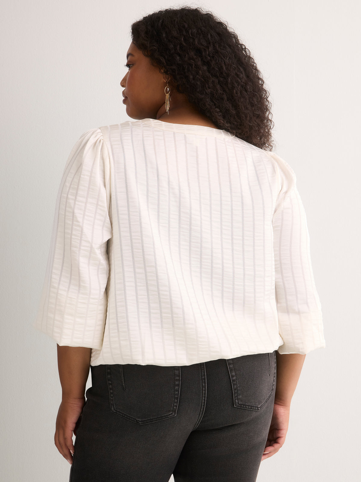 Short Buttoned-Down Elastic-Waist Blouse