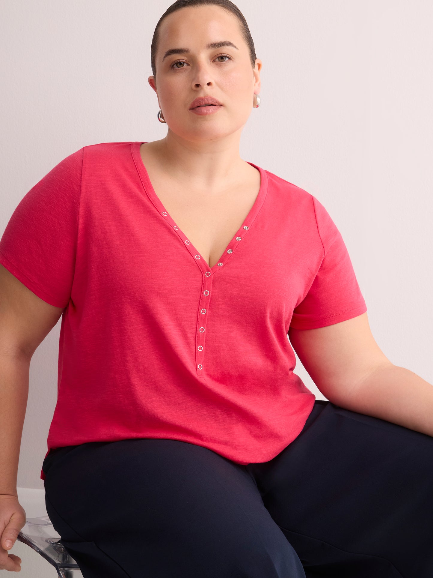 Short-Sleeve Henley T-Shirt with Snaps