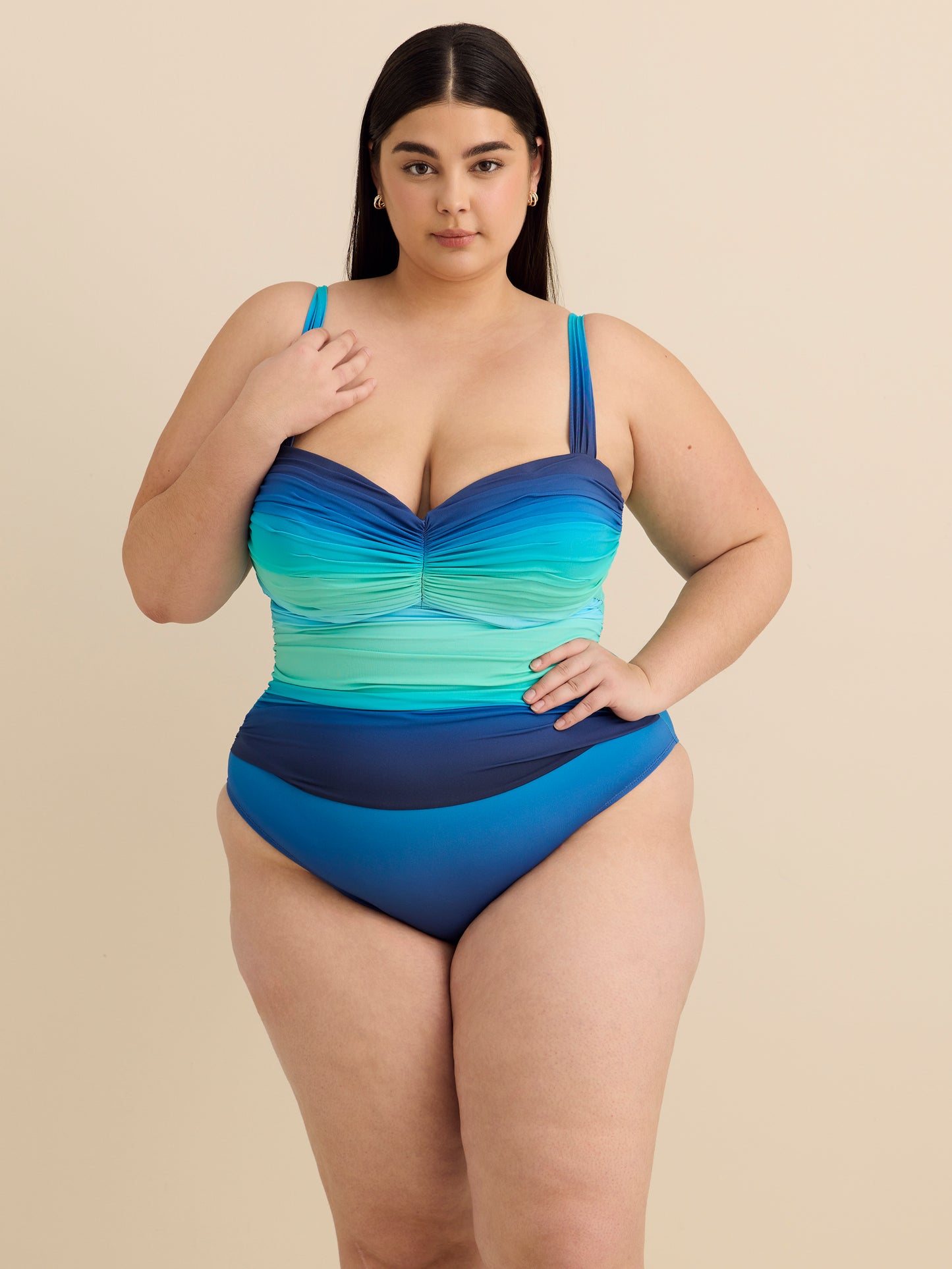 Maillot de bain une pièce avec haut bandeau froncé - Bleu Rod Beattie 