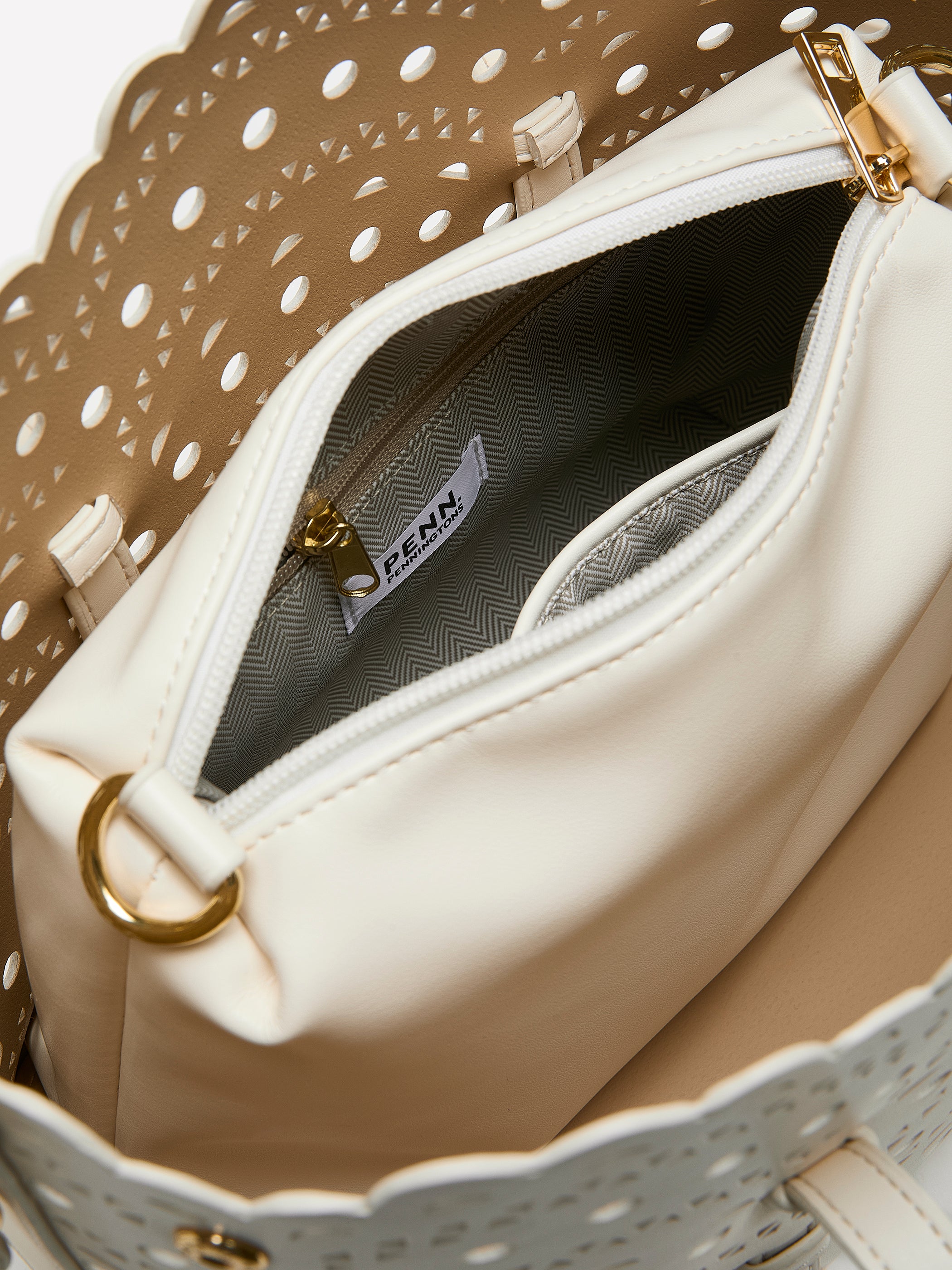 White Perforated Crossbody Handbag