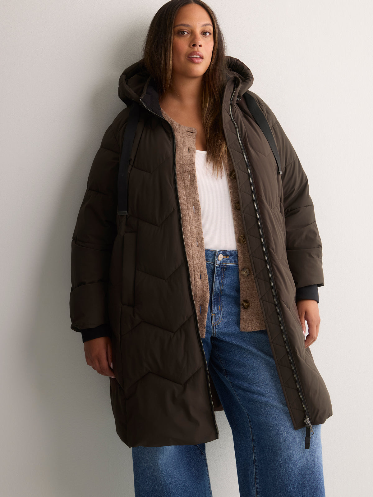 Long Stretch Hooded Puffer Jacket - Active Zone