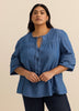 Denim Blouse with Balloon Sleeves