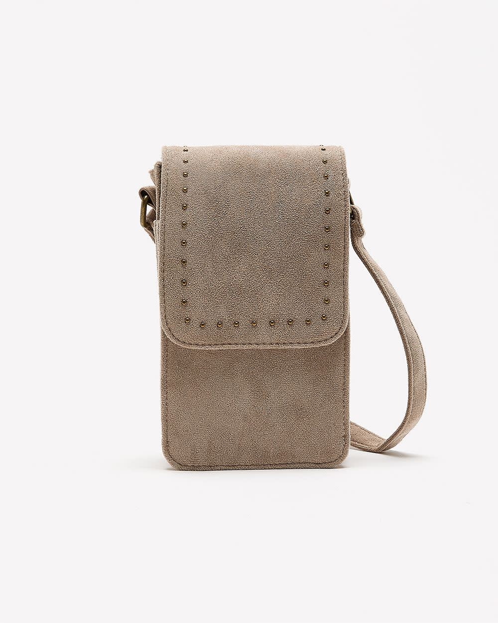 Mini sac à  bandoulière en daim et orné de clous