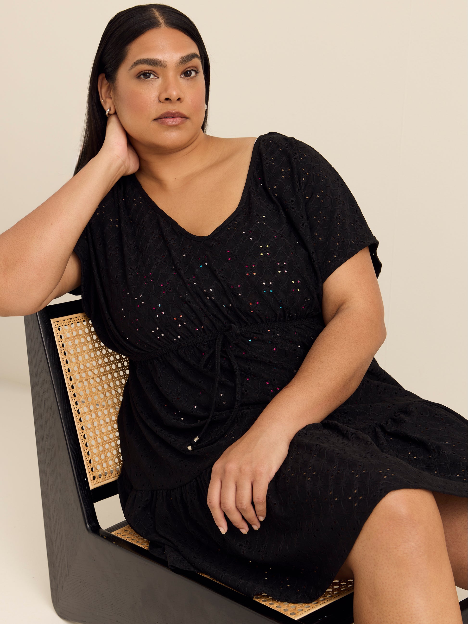 Blue Eyelet Fit and Flare V-Neck Cover-Up Dress - Cover Me