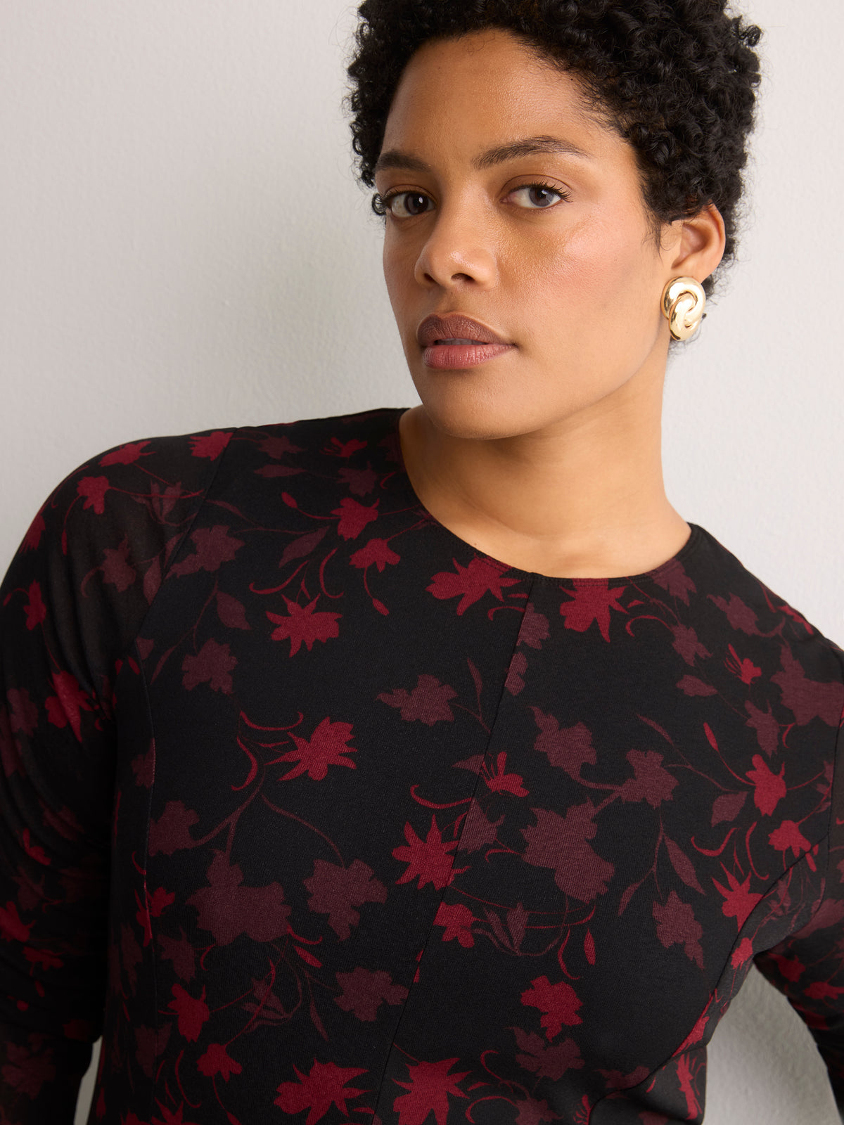 Black Floral Fit-and-Flare Shirred Maxi Dress