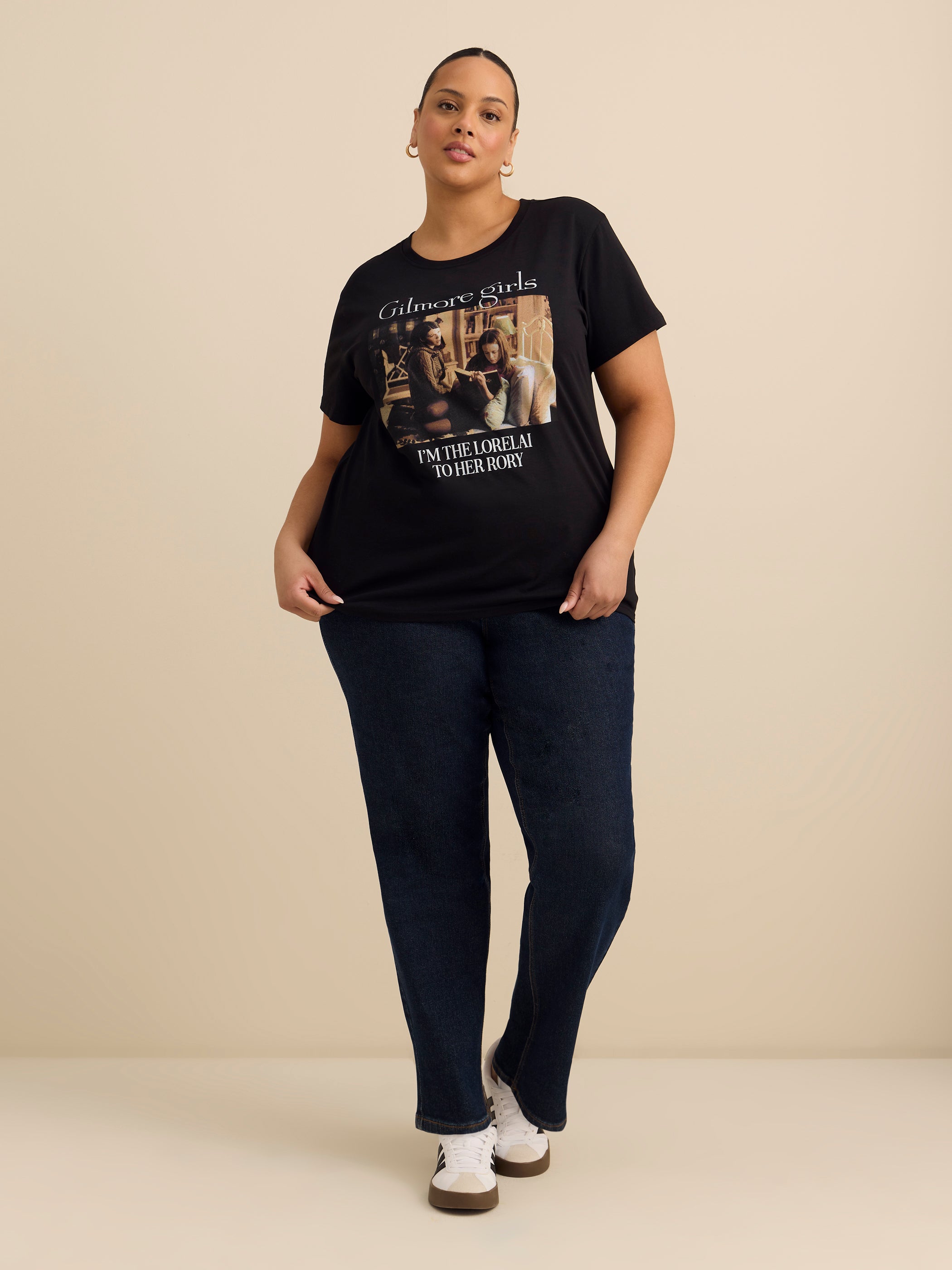 T-shirt noir à manches courtes et à col rond avec imprimé Gilmore Girls