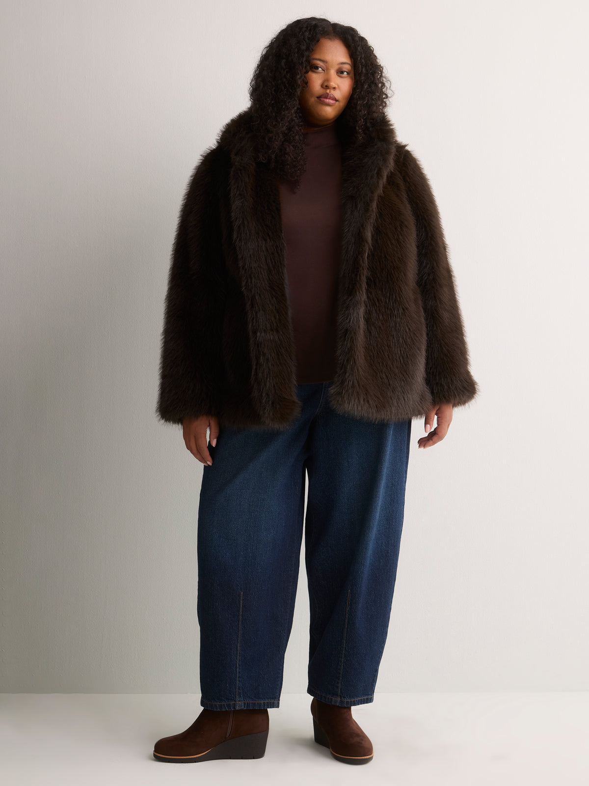 Dark Brown Faux-Fur Hooded Coat