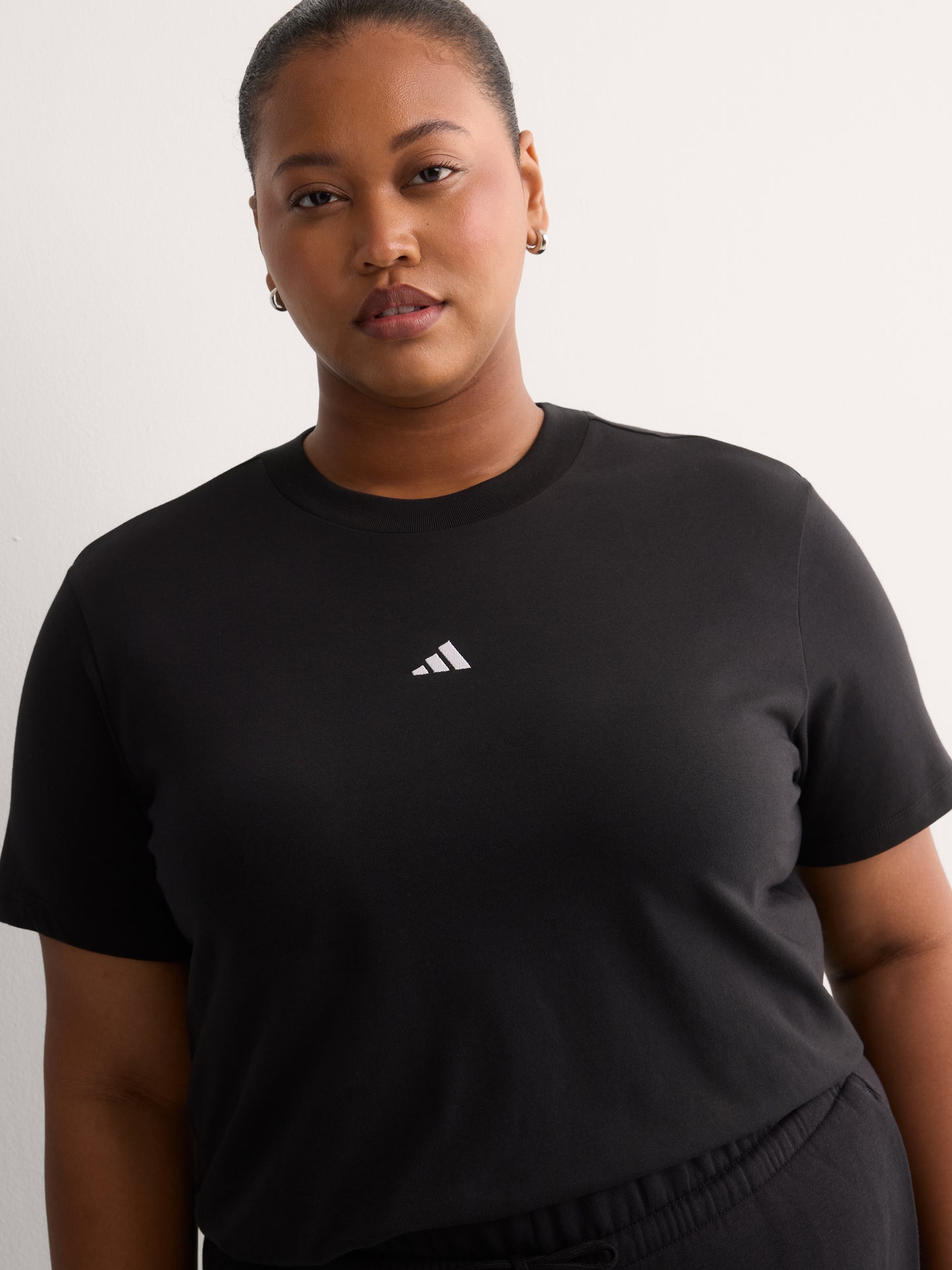 Black Short-Sleeve Crewneck Tee with Small Logo - adidas