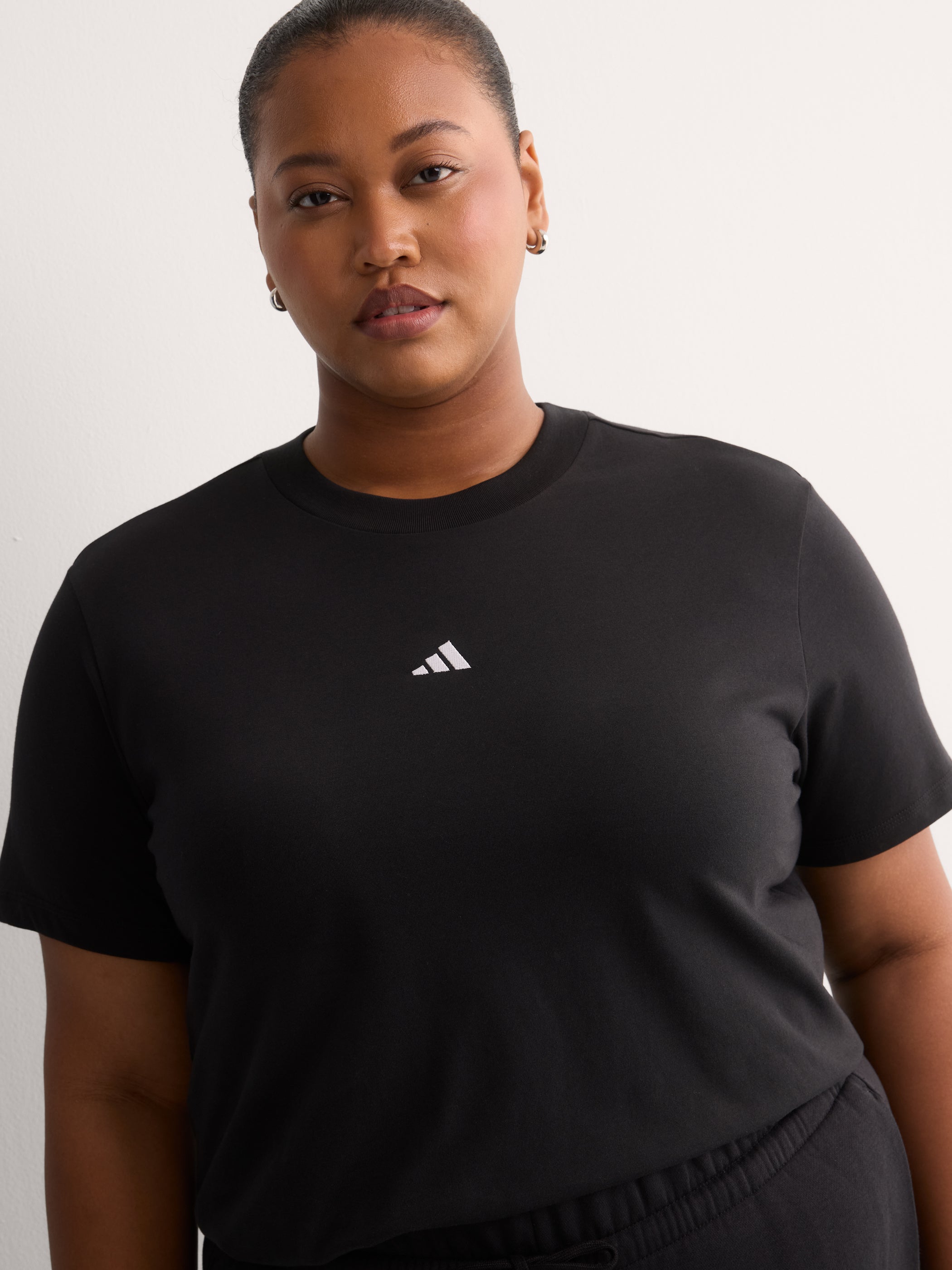 Black Short-Sleeve Crewneck Tee with Small Logo - adidas