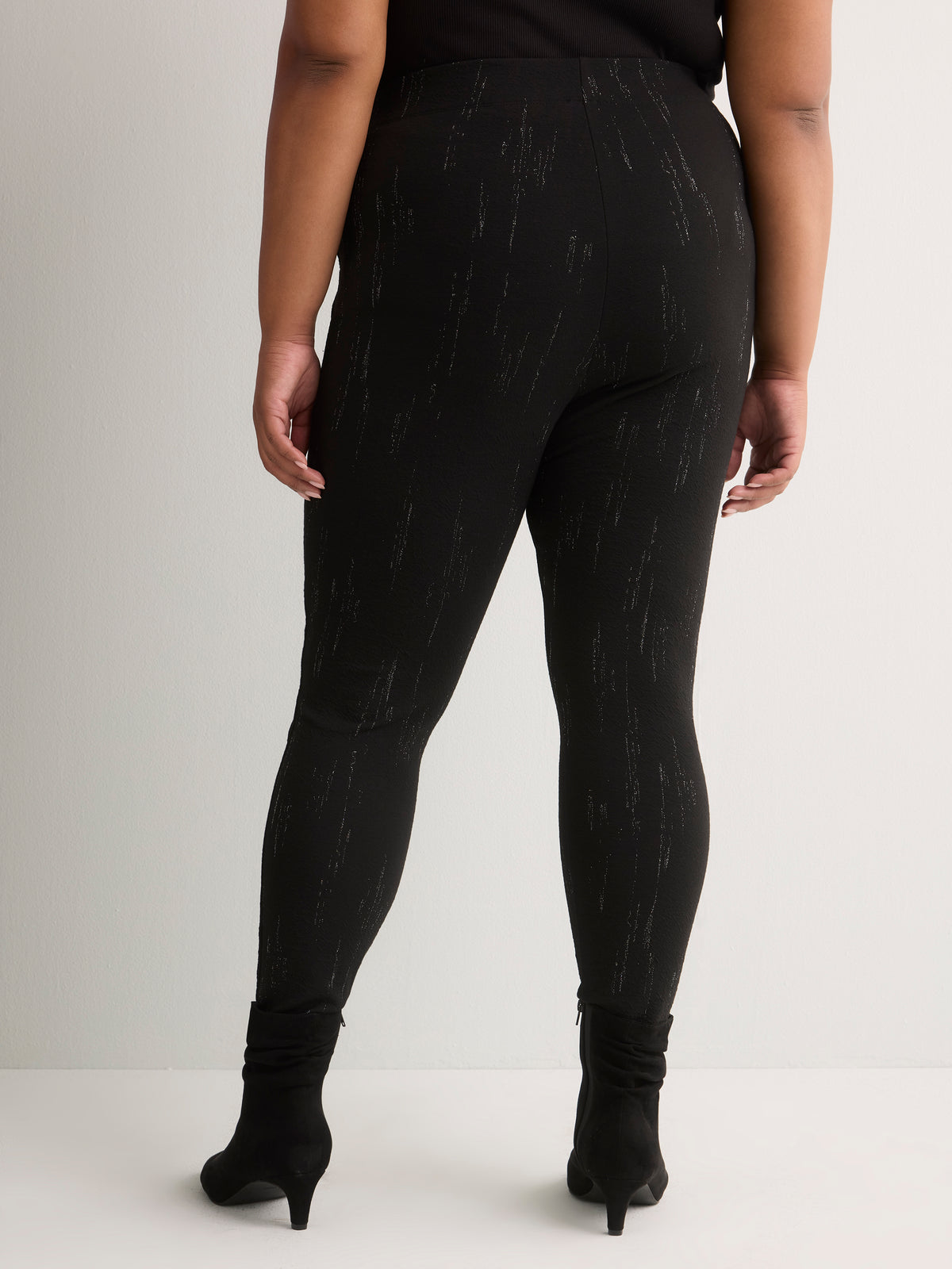 Black Textured Glitzy Legging with Tummy Control