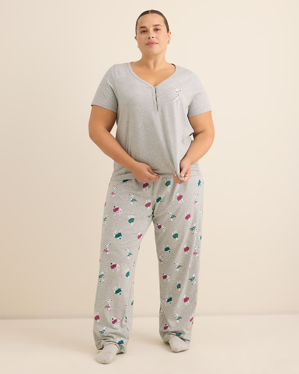 tIVOGLIO Haut de pyjama tricoté pour femmes – Mélange de coton, manches courtes, col Henley