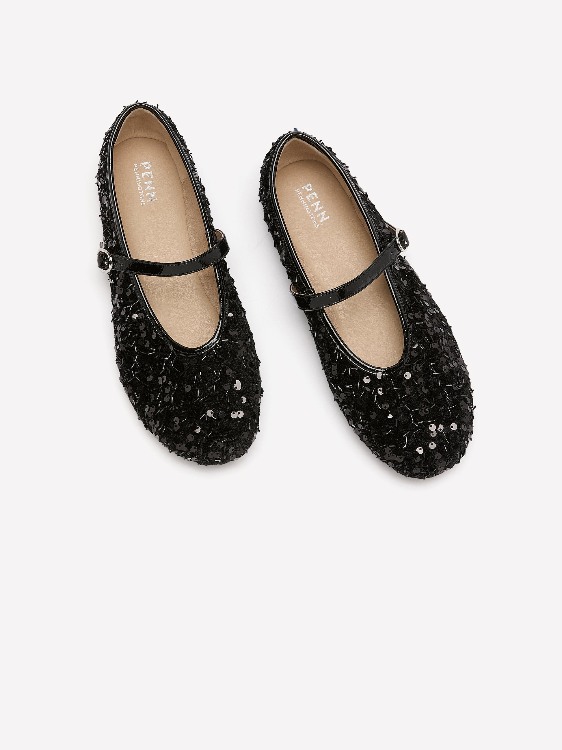Wide Width, Acora Black Sequined Ballerina with Strap