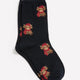 Dark Blue Rolled-Edge Cotton Crew Socks with Highland Cow Print