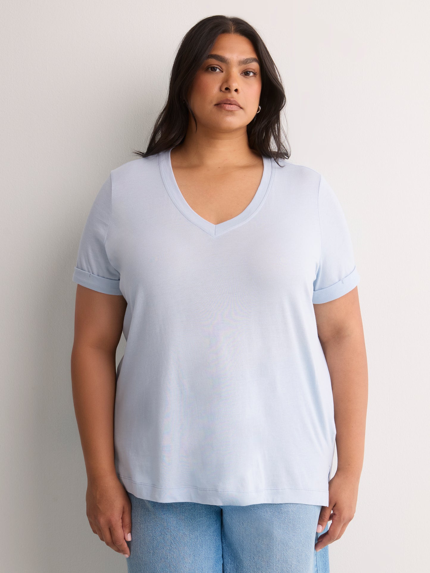 Boyfriend-Fit V-Neck Tee with Slits
