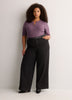 Straight Elbow-Sleeve Plum Pointelle Knit Henley Top