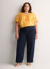 V-Neck Bubble-Sleeve Blouse with Smocked Yoke