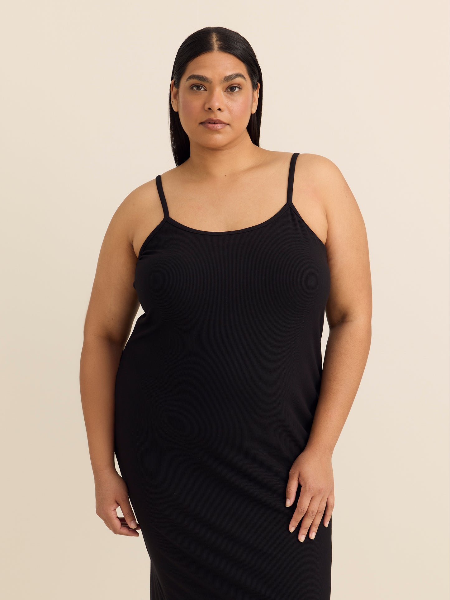 Black Sleeveless Rib Knit Fitted Long Sleepshirt - ti Voglio