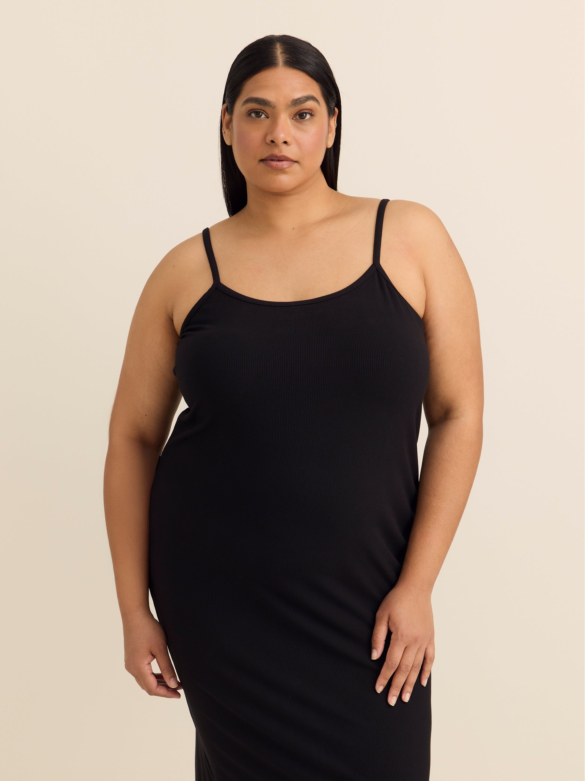 Black Sleeveless Rib Knit Fitted Long Sleepshirt - ti Voglio