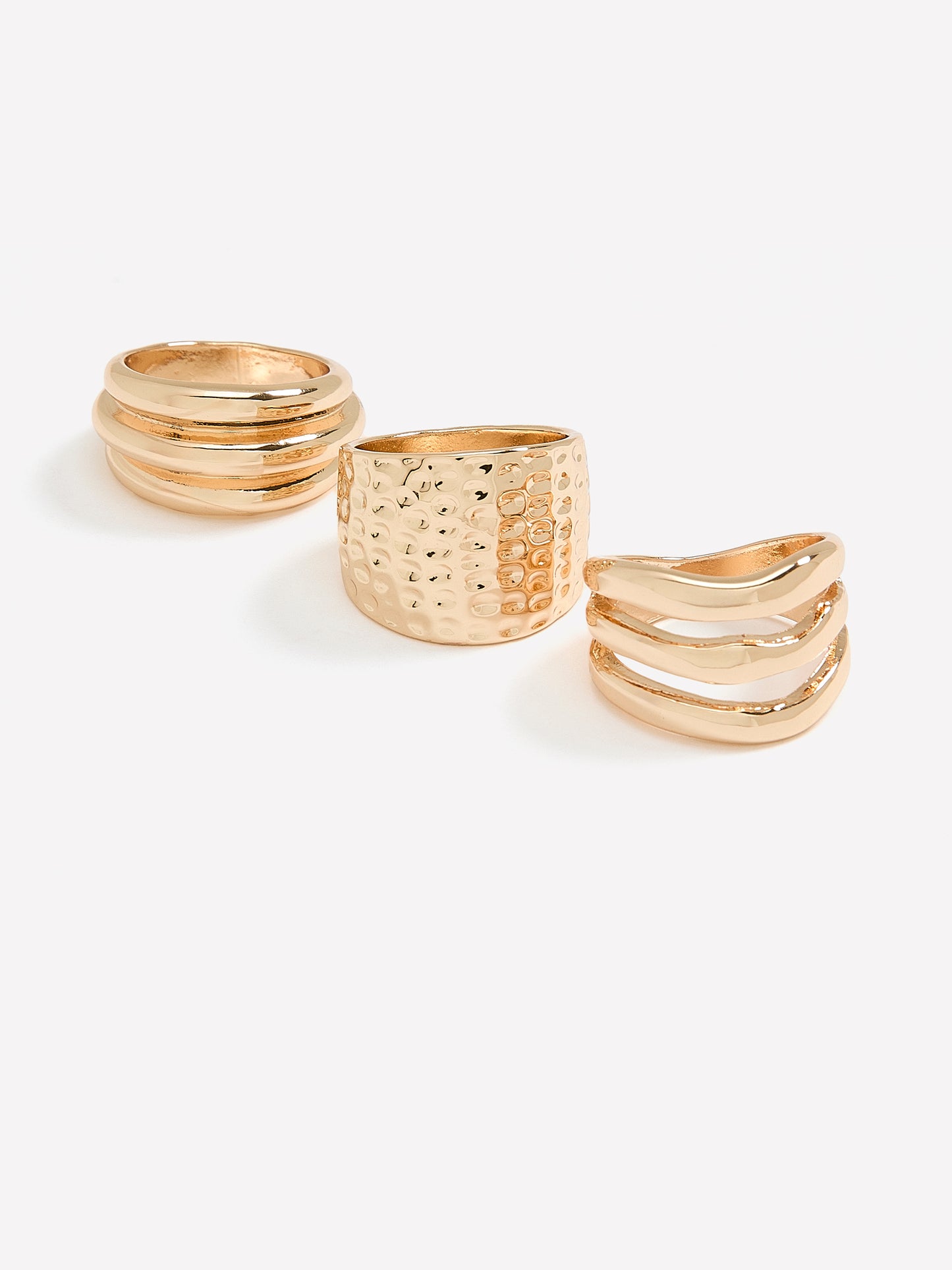 Assorted Golden Hammered Rings, Set of 3