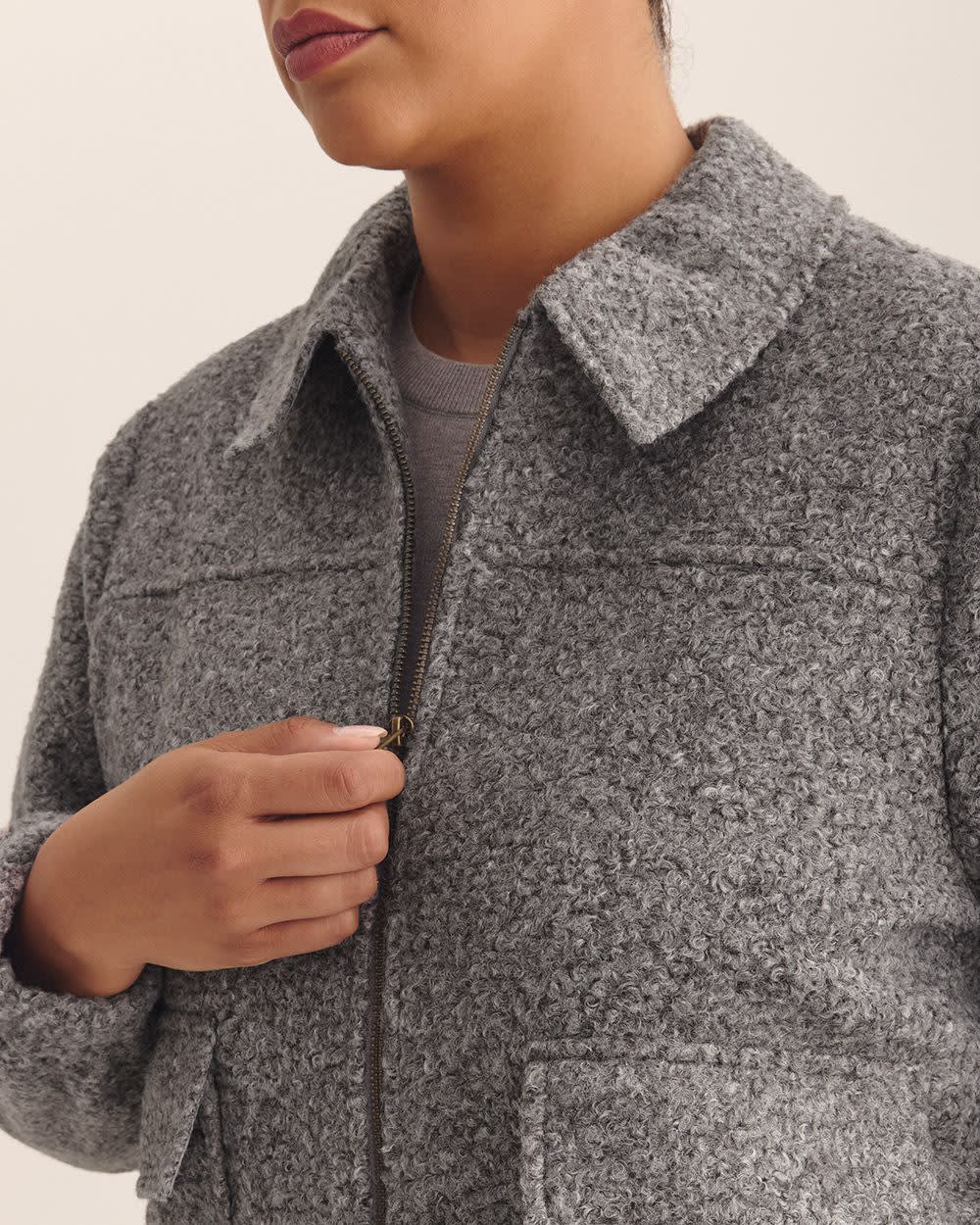 Blouson aviateur court en bouclé gris