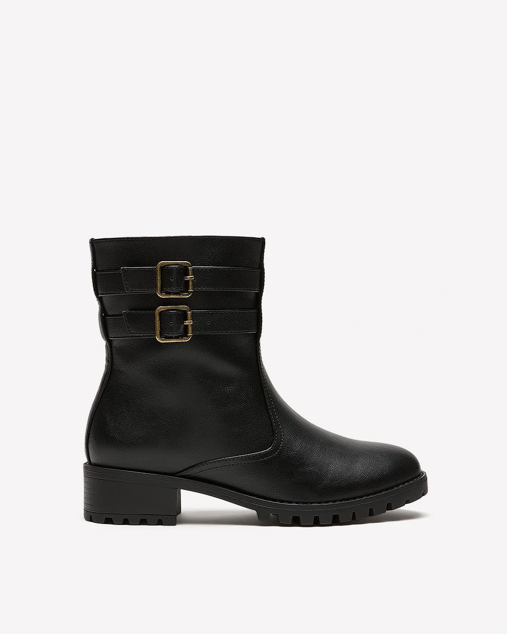 Extra Wide Width, Black Double Strap Low-Heel Bootie