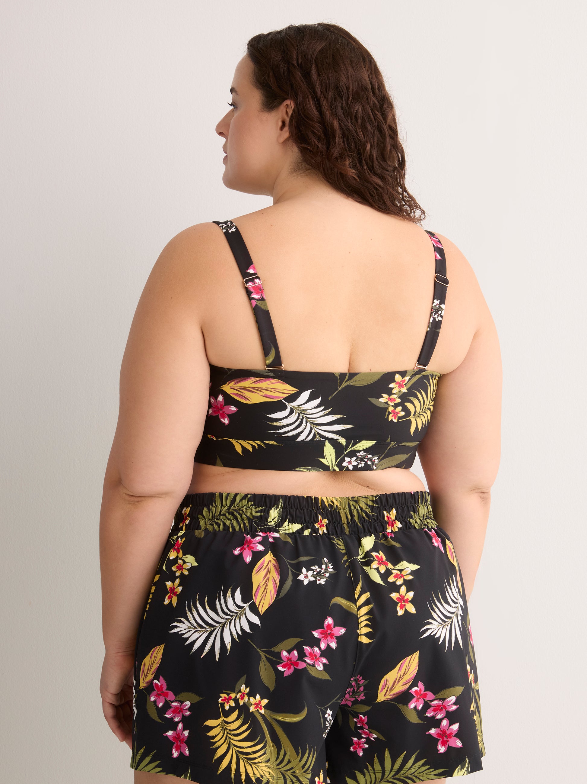 Black Floral Crop Bikini Top
