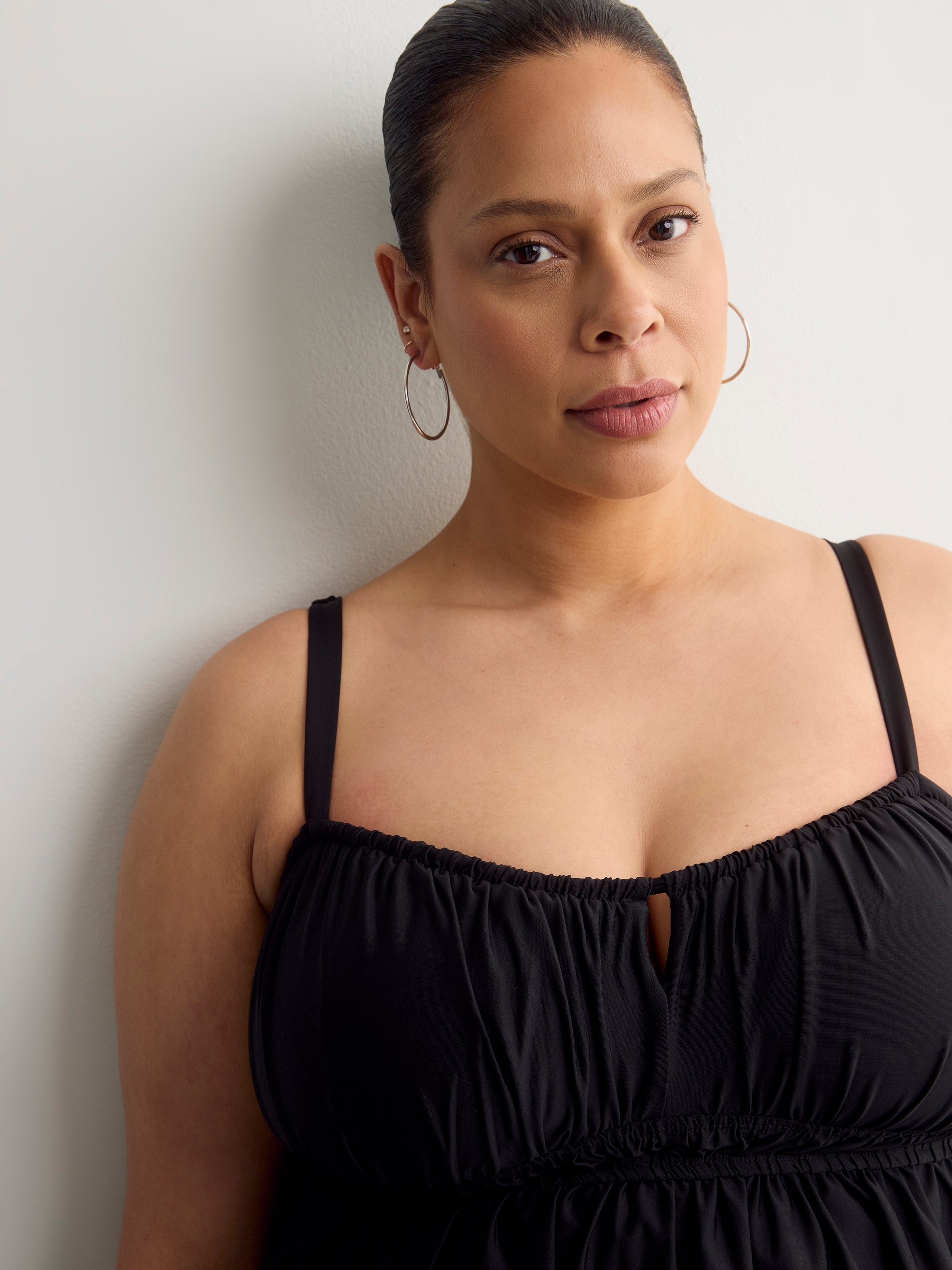 Black Fit and Flare Babydoll Tankini Top