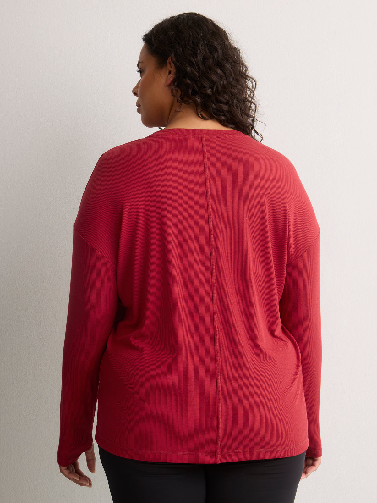 Long Ribbed Knit Crew-Neck T-Shirt - Active Zone