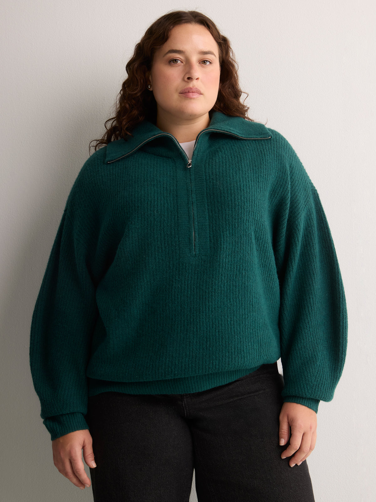 Loose-Fit Half-Zip Shaker Knit Sweater