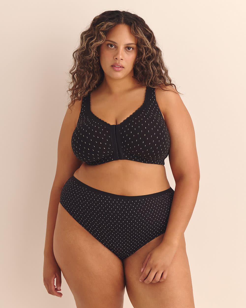 Black Front-Closure Cotton Bra with Lace - ti Voglio