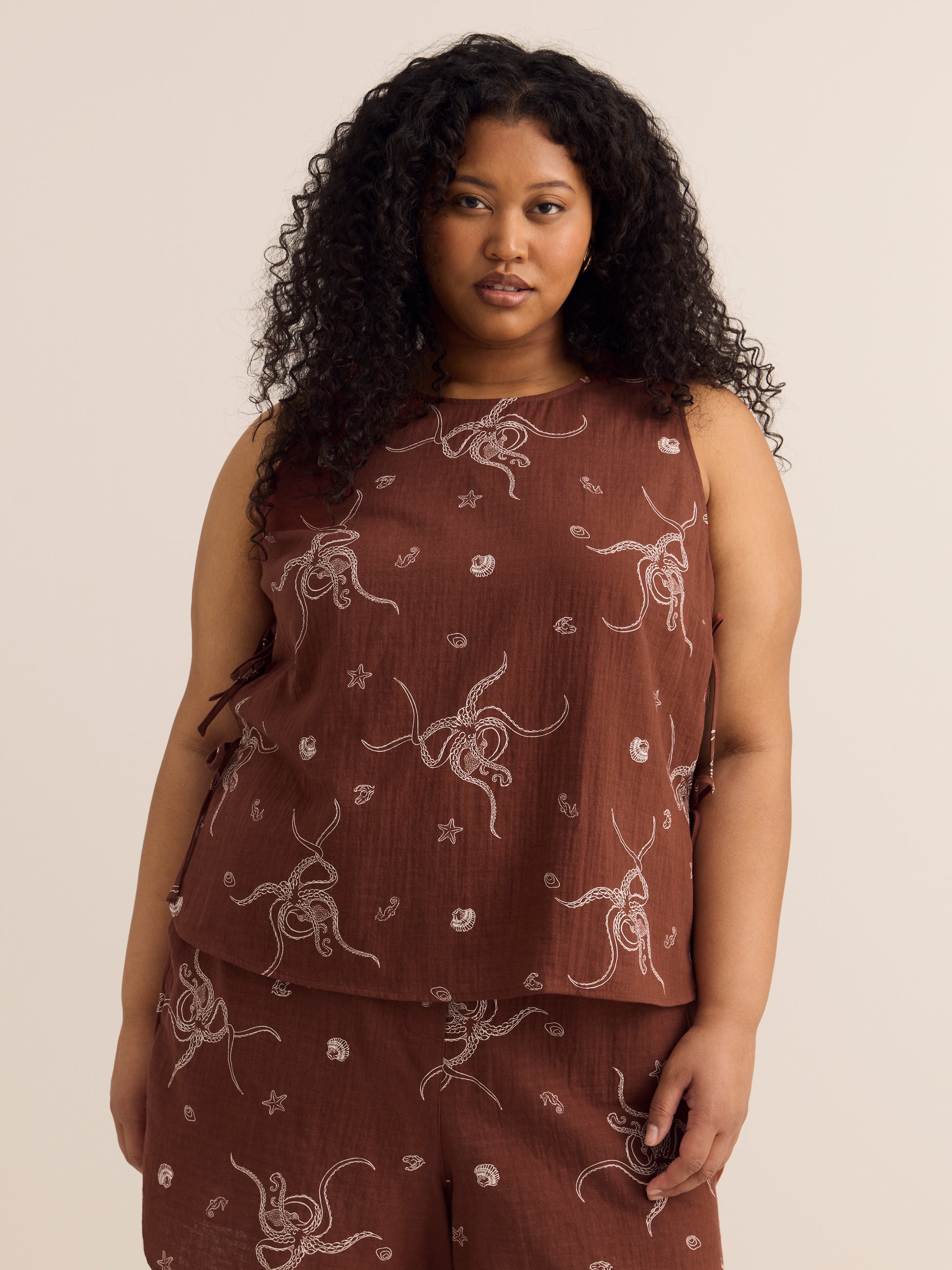 Sleeveless Straight Blouse with Side Ties
