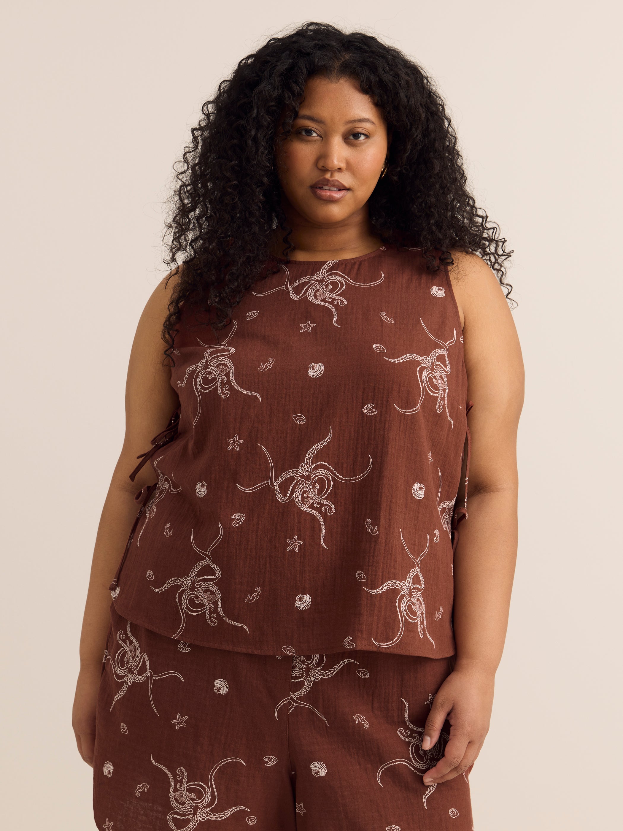 Sleeveless Straight Blouse with Side Ties