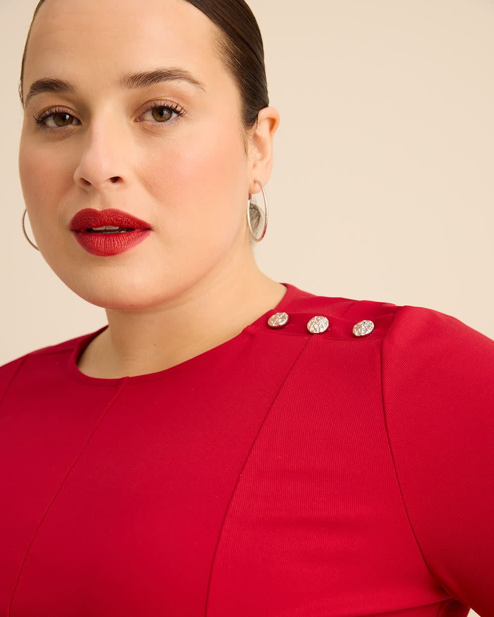 Fit and Flare Elbow-Sleeve Rib Knit Dress