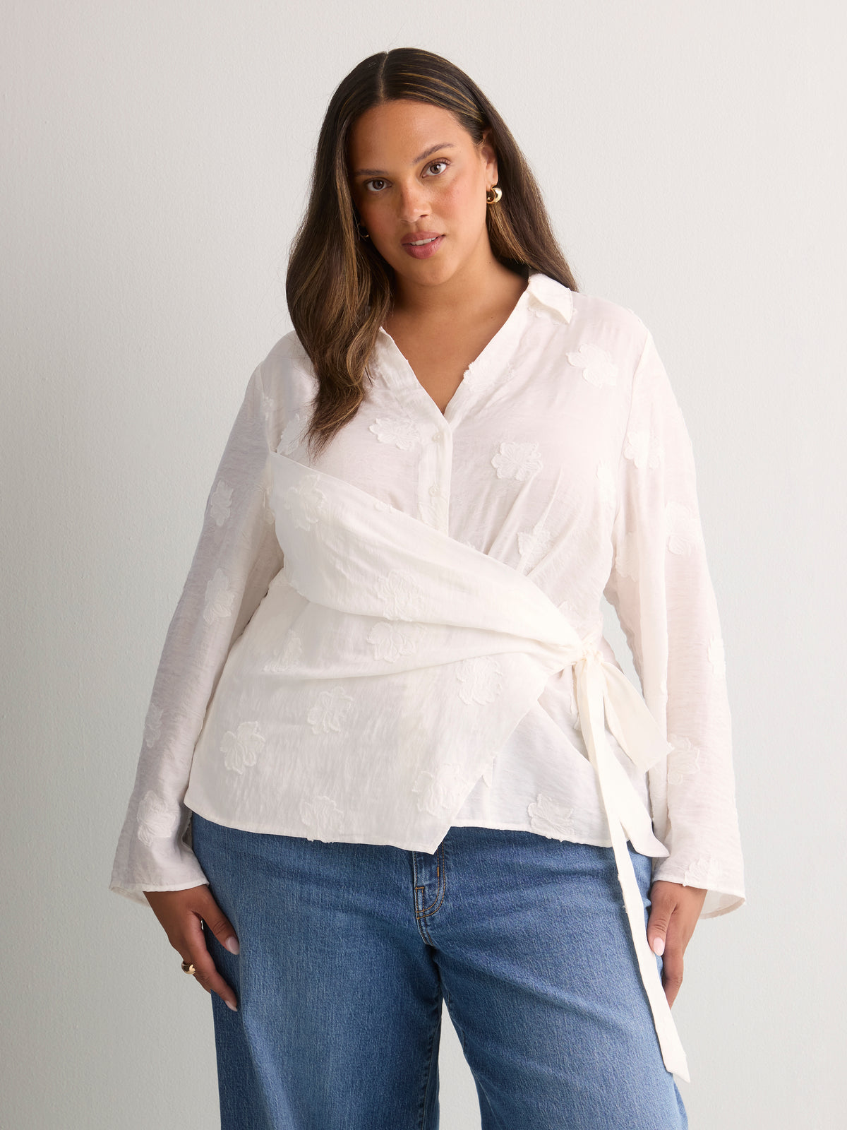 White Buttoned-Down Wrap Blouse