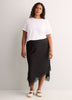 Black Satin Midi Skirt with Lace Hem