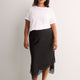 Black Satin Midi Skirt with Lace Hem