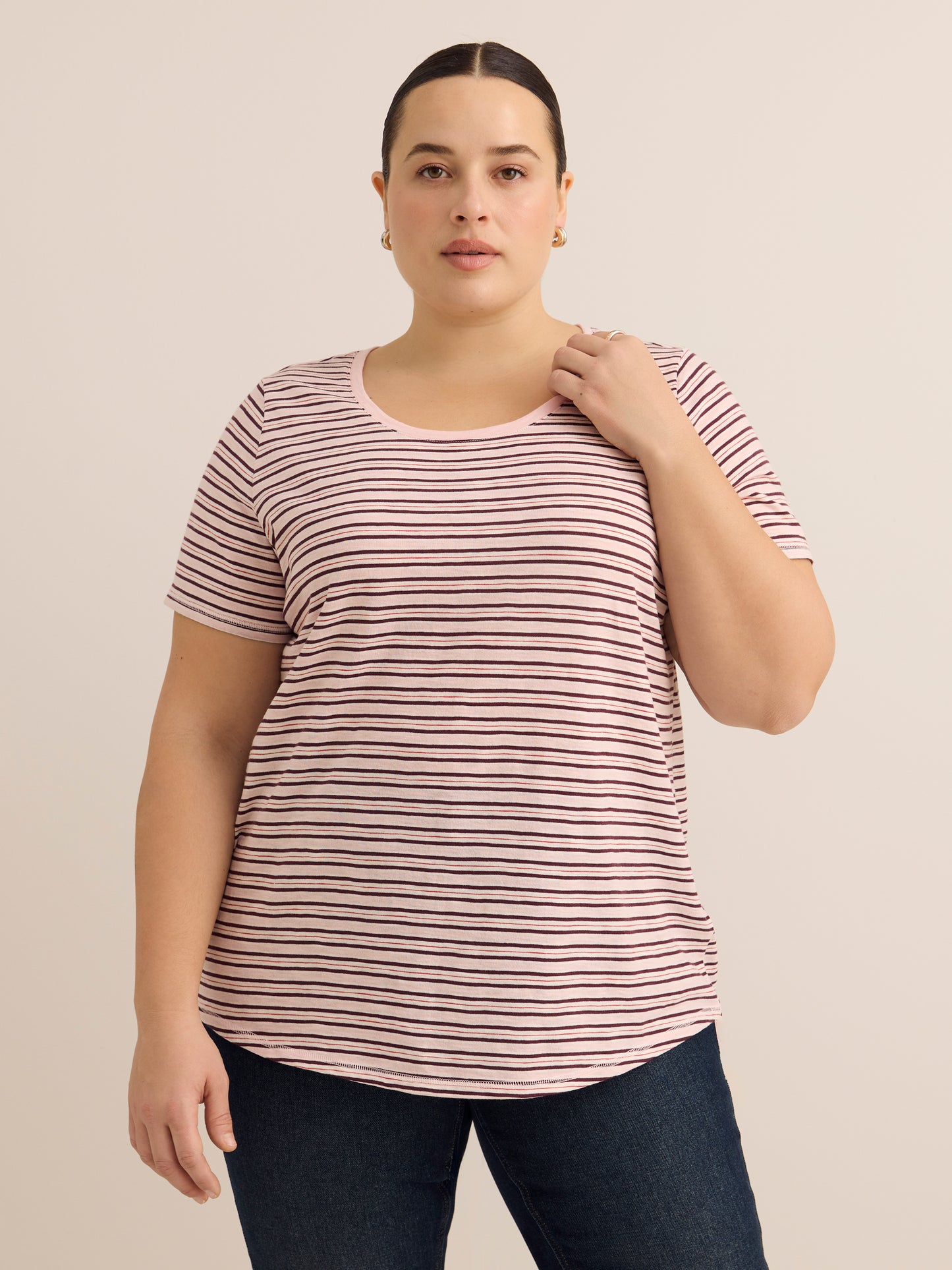Curvy-Fit Striped Short-Sleeve Crew-Neck Tee